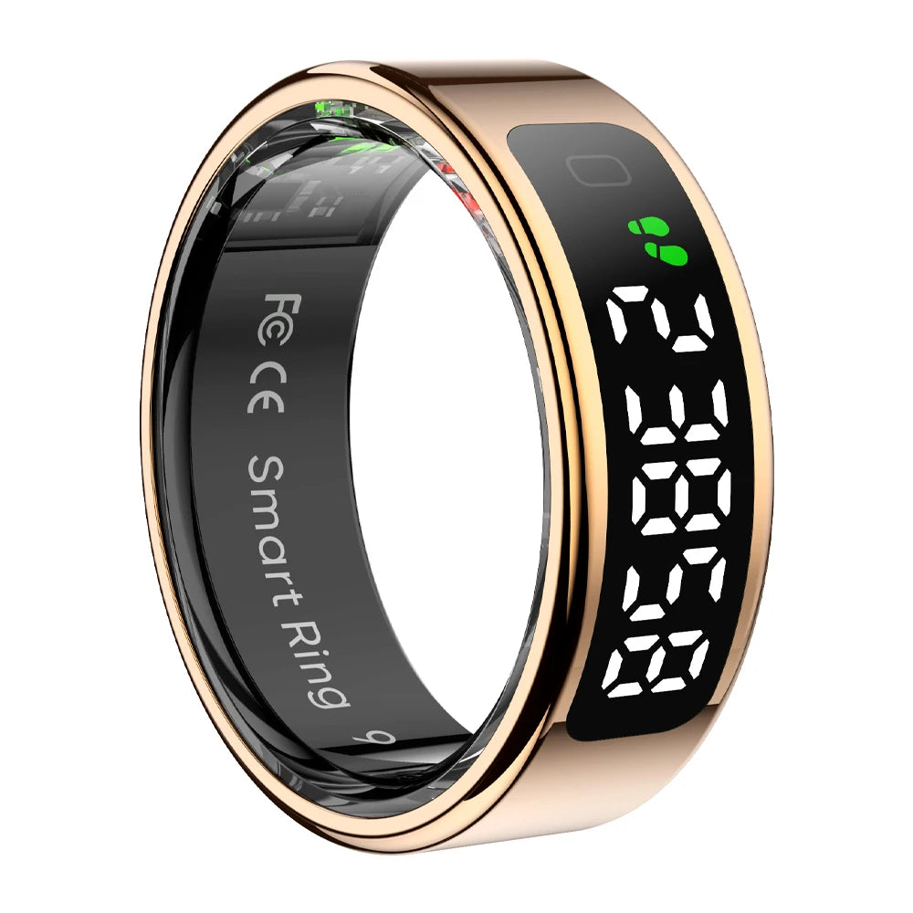 Oxigen Lux™ R12 – Smart Ring with Screen & Wireless Charging Dock
