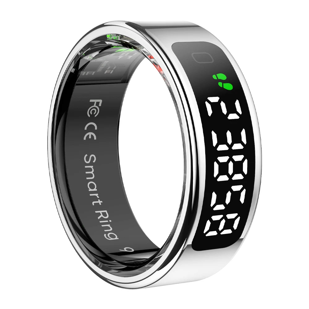 Oxigen Lux™ R12 – Smart Ring with Screen & Wireless Charging Dock