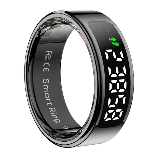 Oxigen Lux™ R12 – Smart Ring with Screen & Wireless Charging Dock