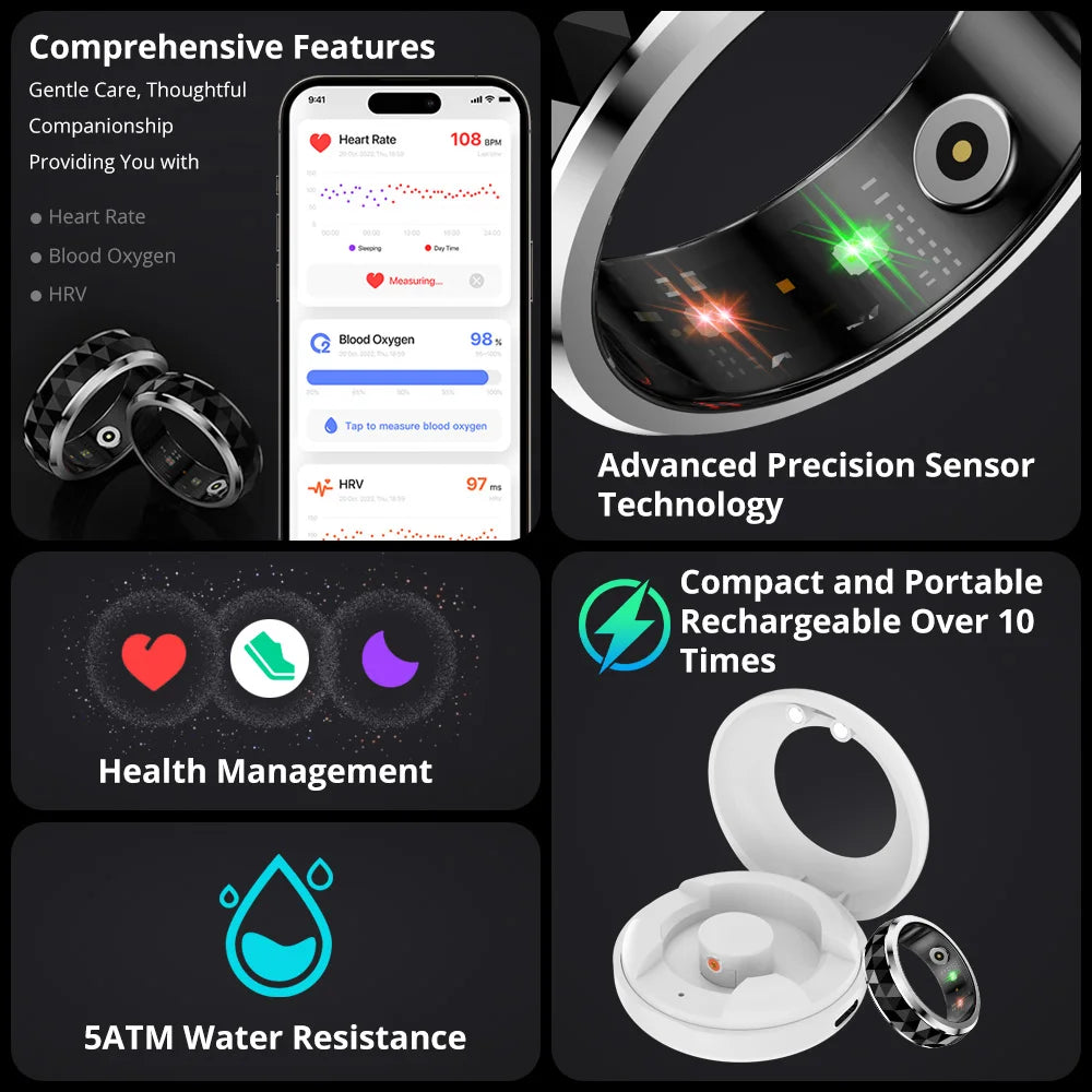 Oxigen Lux™ R11 – Smart Spinner Ring with Sleep & Activity Tracking (Charging Case Included)