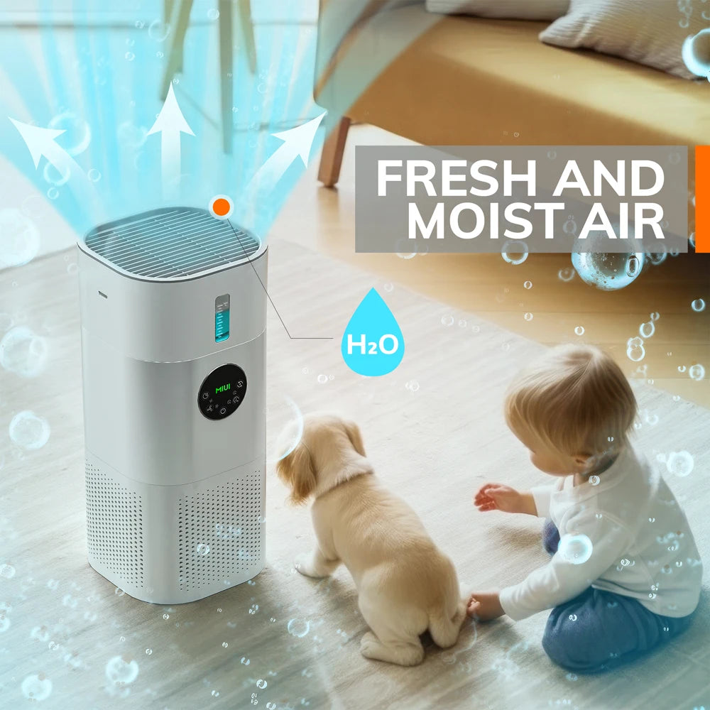 Oxigen Lux™ 2-in-1 Air Purifier with Humidifier Combo: Perfect for home use, ideal for allergies, pet hair, smokers, and bedrooms. Features H13 True HEPA Filter for superior air quality.