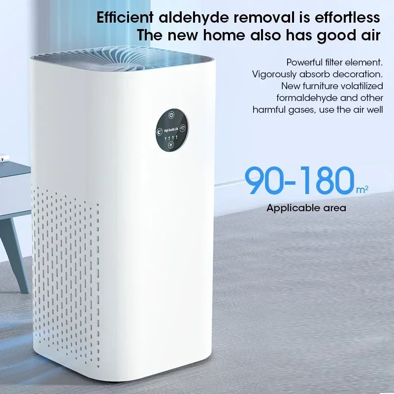 Oxigen Lux™ Air Purifier: High-performance air purifier for 180㎡, featuring negative ions, dust removal, pet hair, odor, formaldehyde, and bacteria elimination.