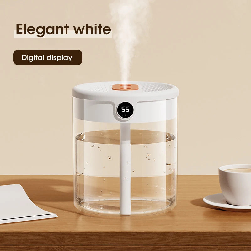 Oxigen Lux™ Niye 2L Double Nozzle Humidifier: Large capacity air humidifier with LCD humidity display, perfect for bedroom use. Functions as an aroma essential oil diffuser, providing a refreshing atmosphere