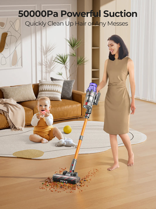 Oxigen Lux™ V7 Cordless Vacuum Cleaner: 500W, 50KPA suction, handheld, smart design, removable battery, and dust cup.