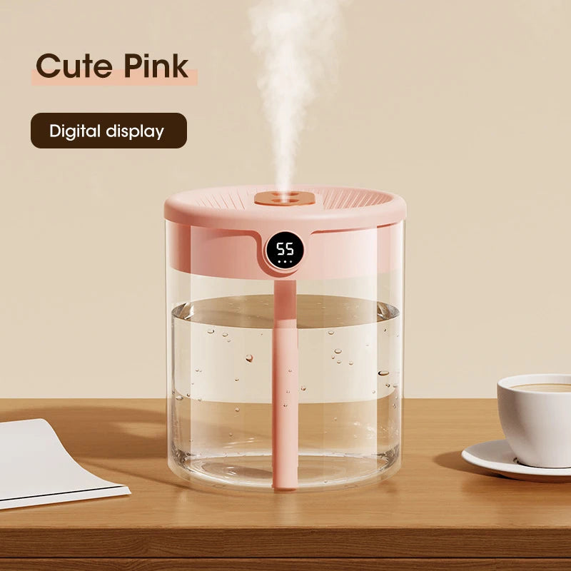 Oxigen Lux™ Niye 2L Double Nozzle Humidifier: Large capacity air humidifier with LCD humidity display, perfect for bedroom use. Functions as an aroma essential oil diffuser, providing a refreshing atmosphere